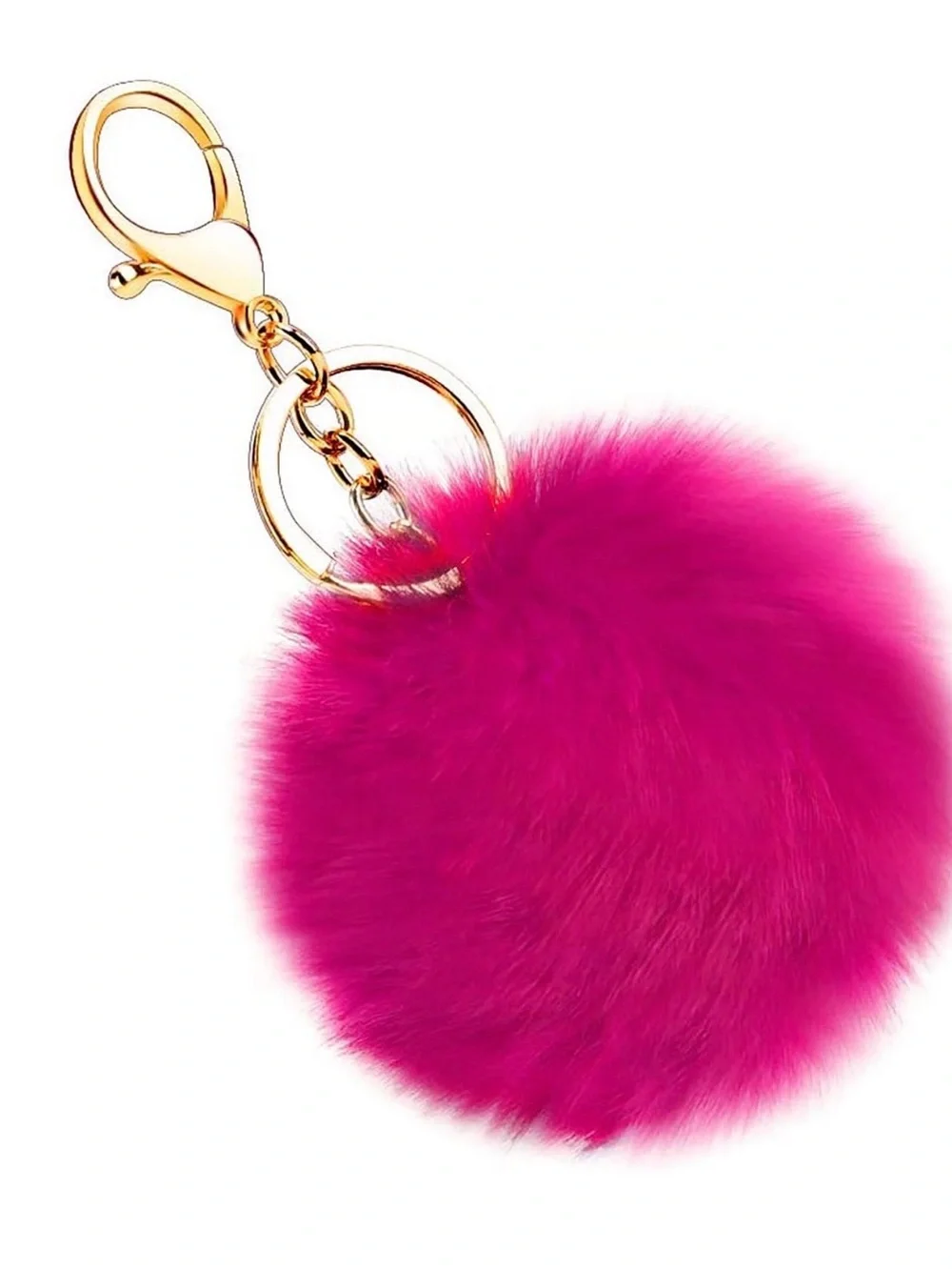 Faux Fur Pom Keychain - Hot Pink